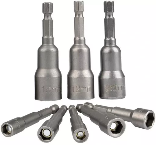 SADA MAGNETICKÝCH ZÁSUVNÝCH BITŮ NA ŠROUBOVÁK PRODLOUŽENÝ 8 KUSŮ 6-13 MM V07024