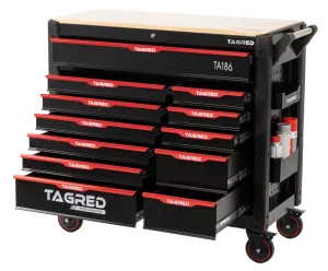 Dílenský vozík s nářadím,691 ks, velký, 12 zásuvek, dřevěná deska TA186