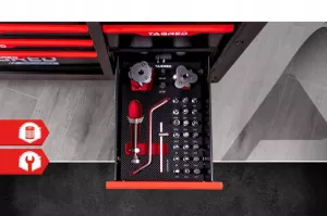 Dílenský vozík s nářadím,691 ks, velký, 12 zásuvek, dřevěná deska TA186