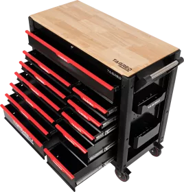 Dílenský vozík s nářadím,691 ks, velký, 12 zásuvek, dřevěná deska TA186