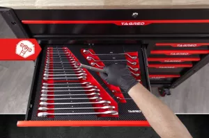 Dílenský vozík s nářadím,691 ks, velký, 12 zásuvek, dřevěná deska TA186