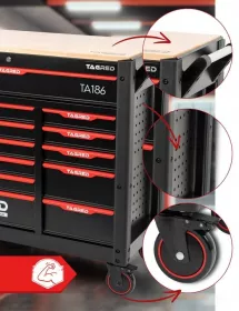 Dílenský vozík s nářadím,691 ks, velký, 12 zásuvek, dřevěná deska TA186