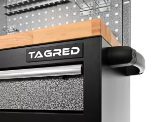 Dílenský vozík Tagred velký, prázdný,7 zásuvek, dřevěná odkládací plochaplocha TA189