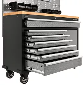 Dílenský vozík Tagred velký, prázdný,7 zásuvek, dřevěná odkládací plochaplocha TA189