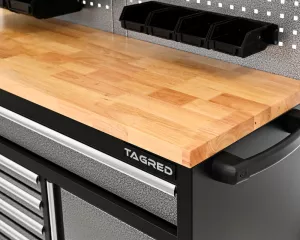 Dílenský vozík Tagred velký, prázdný,7 zásuvek, dřevěná odkládací plochaplocha TA189