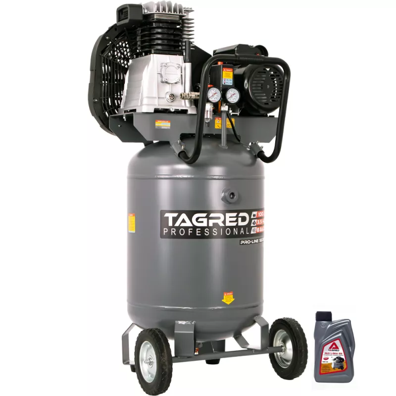 Profesionální vertikální olejový kompresor TAGRED PRO-LINE 100L ,230V / 2,6 kW, 2 písty s odlučovačem 10 barů TA3401