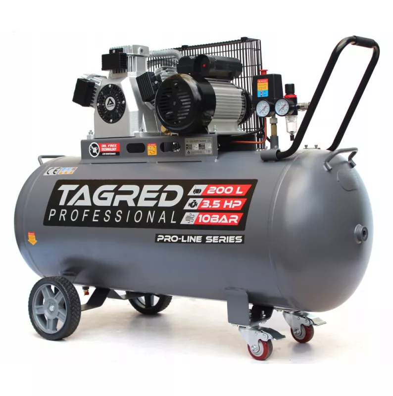 Bezolejový kompresor Tagred TA3395 s odlučovačem 200l, 230V, 3 písty, 3500W | 10 BAR