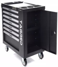 Vozík dílenský na nářadí, 7 zásuvek, černý, prázdný,ocelová deska TA213