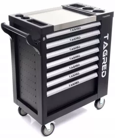 Vozík dílenský na nářadí, 7 zásuvek, černý, prázdný,ocelová deska TA213