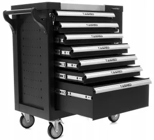 Vozík dílenský na nářadí, 7 zásuvek, černý, prázdný,ocelová deska TA213