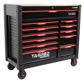 Vozík dílenský na nářadí, velký, 12 zásuvek, dřevěná deska, prázdný TA180 Tagred