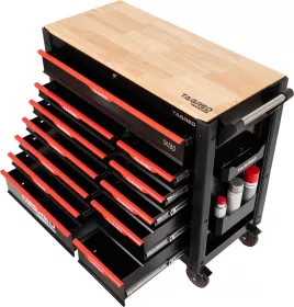 Vozík dílenský na nářadí, velký, 12 zásuvek, dřevěná deska, prázdný TA180 Tagred