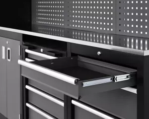 Dílenská nábytková sestava Tagred TA1981 260 cm s pracovní nerezovou deskou INOX 3D a LED osvětlením