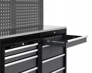 Dílenská nábytková sestava Tagred TA1981 260 cm s pracovní nerezovou deskou INOX 3D a LED osvětlením